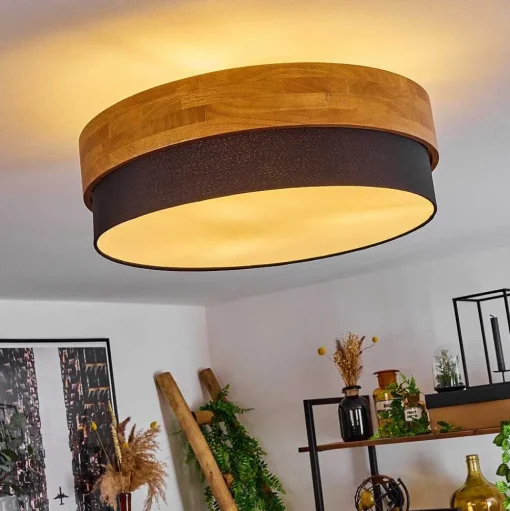 Plafonnier Vrolle Bois Clair, Nickel Mat, 3 Lumieres