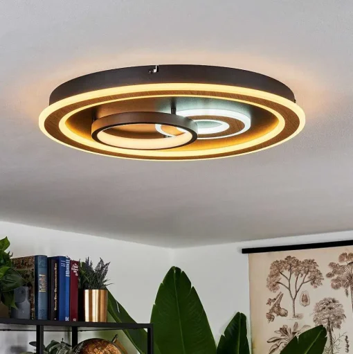 Plafonnier Xamontarupt Led Brun, Couleur Bois, Noir, 1 Lumiere, Telecommandes