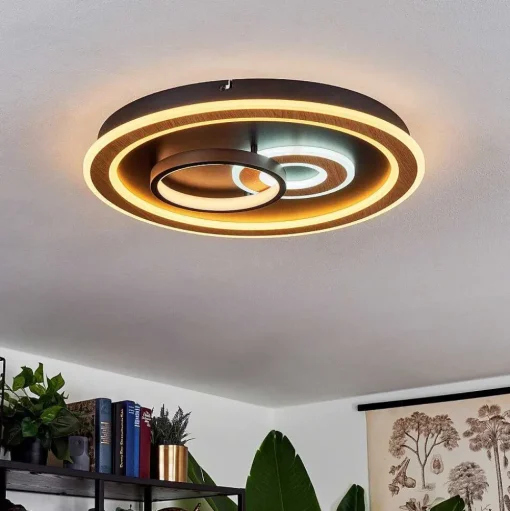 Plafonnier Xamontarupt Led Brun, Couleur Bois, Noir, 1 Lumiere, Telecommandes