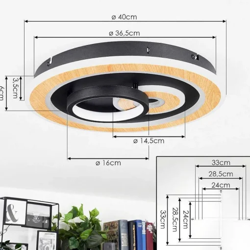 Plafonnier Xamontarupt Led Brun, Couleur Bois, Noir, 1 Lumiere, Telecommandes