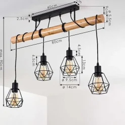Plafonnier Yaak Bois Clair, Noir, 4 Lumieres