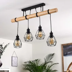 Plafonnier Yaak Bois Clair, Noir, 4 Lumieres