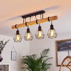 Plafonnier Yaak Bois Clair, Noir, 4 Lumieres
