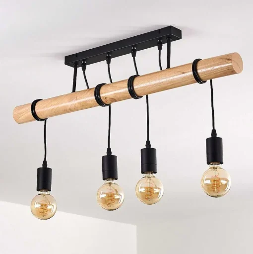 Plafonnier Yaak Bois Clair, Noir, 4 Lumieres
