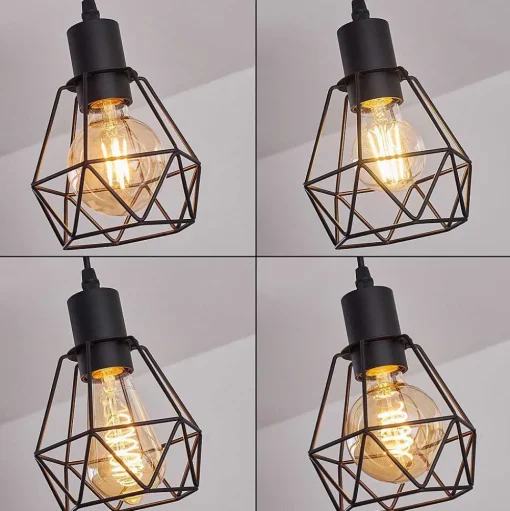 Plafonnier Yaak Bois Clair, Noir, 4 Lumieres