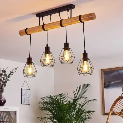 Plafonnier Yaak Bois Clair, Noir, 4 Lumieres