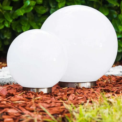 Set De Boules Lumineuses Solaires Led Acier Inoxydable, 2 Lumieres
