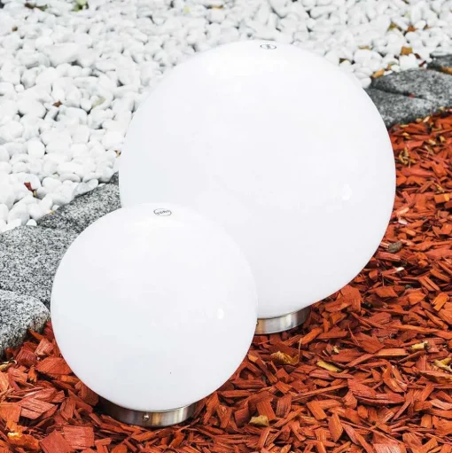 Set De Boules Lumineuses Solaires Led Acier Inoxydable, 2 Lumieres
