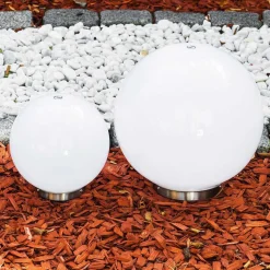 Set De Boules Lumineuses Solaires Led Acier Inoxydable, 2 Lumieres