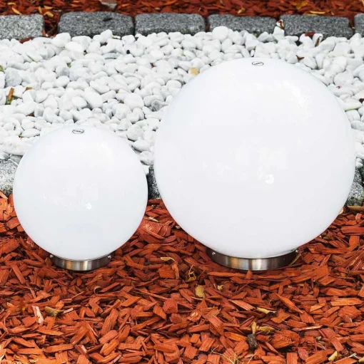 Set De Boules Lumineuses Solaires Led Acier Inoxydable, 2 Lumieres