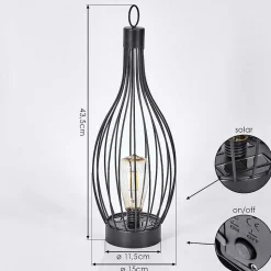 Set De Lampe De Table Solaire Quillagua Led Noir, 1 Lumiere