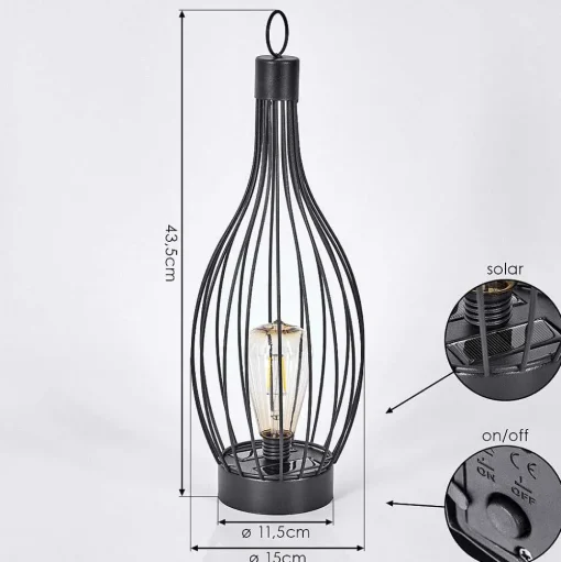 Set De Lampe De Table Solaire Quillagua Led Noir, 1 Lumiere