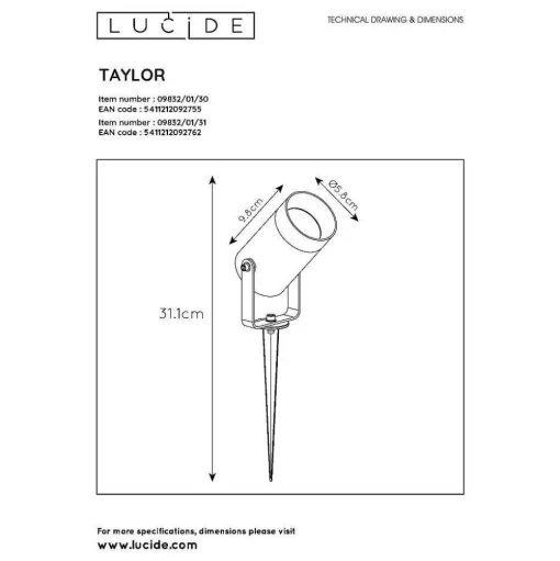 Spot De Jardin Lucide Taylor Blanc, 1 Lumiere, Detecteur De Mouvement