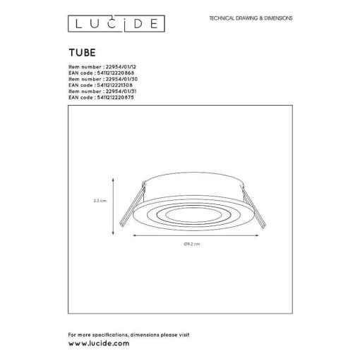 Spot Lucide Tube Blanc, 1 Lumiere
