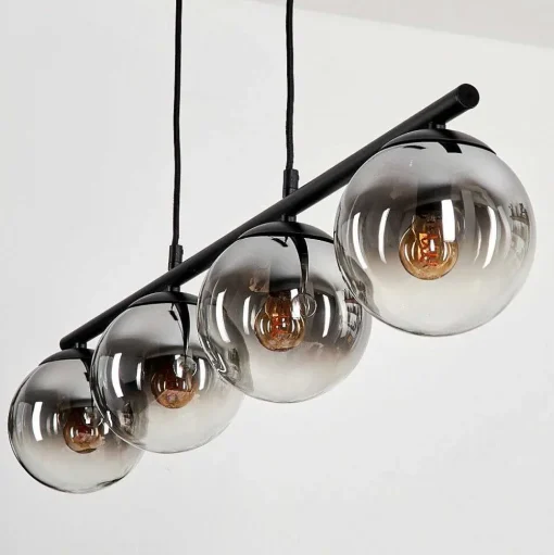 Suspension - Verre Gastor Chrome, Clair, Fume, 4 Lumieres