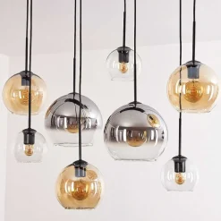 Suspension - Verre Koyoto Ambre, Clair, Fume, 8 Lumieres