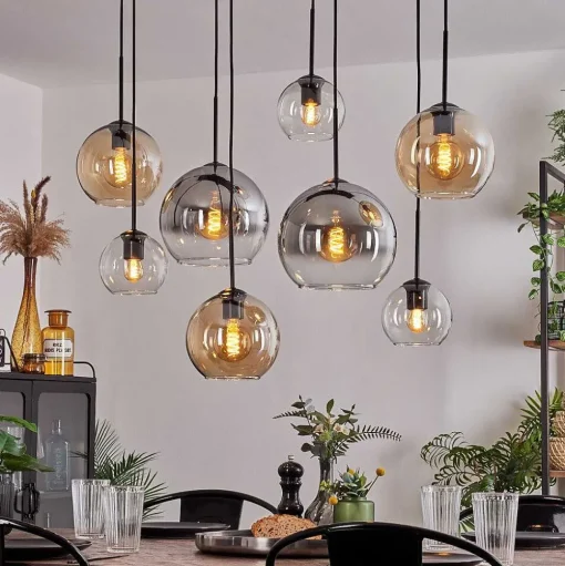 Suspension - Verre Koyoto Ambre, Clair, Fume, 8 Lumieres