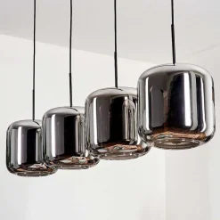 Suspension - Verre Lauden Chrome, Fume, 4 Lumieres