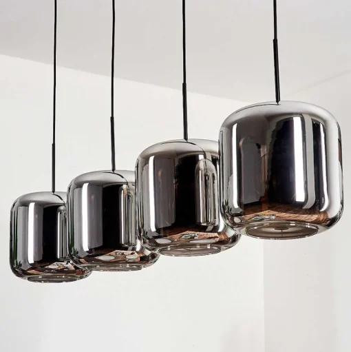 Suspension - Verre Lauden Chrome, Fume, 4 Lumieres