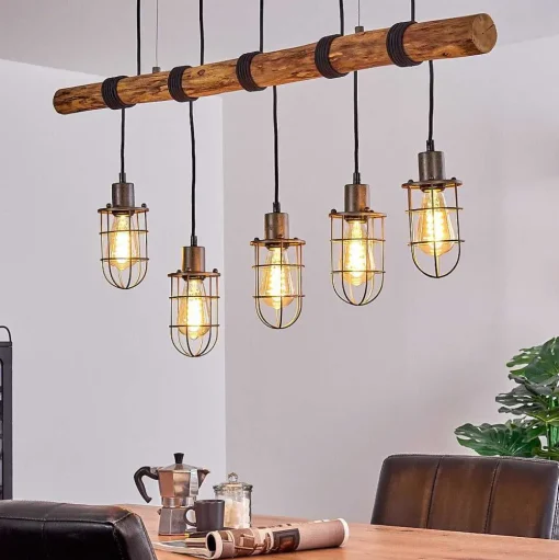Suspension Adama Bois Fonce, Noir, 5 Lumieres