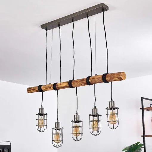 Suspension Adama Bois Fonce, Noir, 5 Lumieres