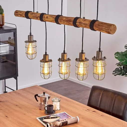 Suspension Adama Bois Fonce, Noir, 5 Lumieres