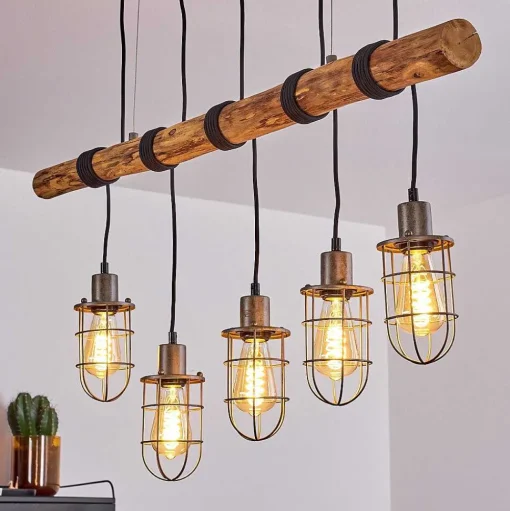 Suspension Adama Bois Fonce, Noir, 5 Lumieres