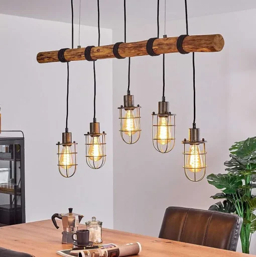 Suspension Adama Bois Fonce, Noir, 5 Lumieres