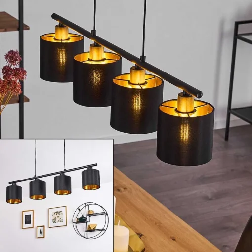 Suspension Alsen Noir, 4 Lumieres