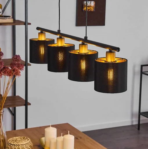 Suspension Alsen Noir, 4 Lumieres