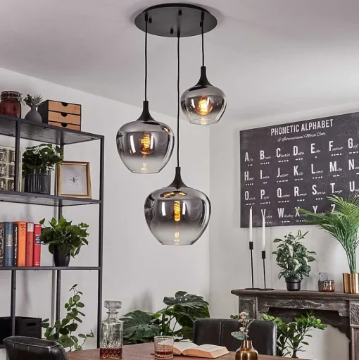 Suspension Azurara Noir, 3 Lumieres