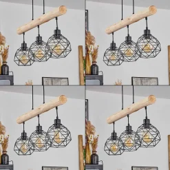 Suspension Bacabal Bois Clair, Noir, 3 Lumieres