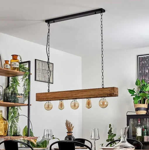 Suspension Berat Brun, Noir, 5 Lumieres