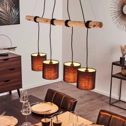 Suspension Betsele Bois Clair, Noir, 4 Lumieres