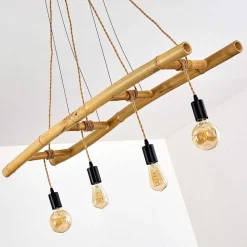 Suspension Canazei Brun, Bois Clair, Noir, 4 Lumieres