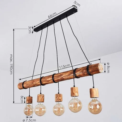 Suspension Canedo Brun, Noir, 5 Lumieres