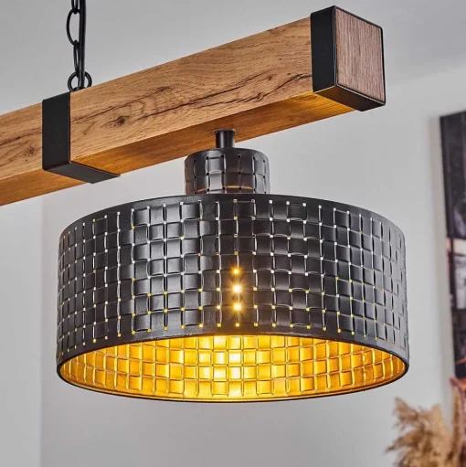 Suspension Chabian Brun, Couleur Bois, Noir, 3 Lumieres