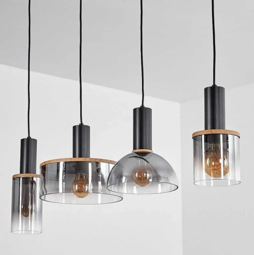 Suspension Classon Couleur Bois, Noir, 4 Lumieres