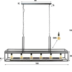 Suspension Decorate Anthracite, 6 Lumieres