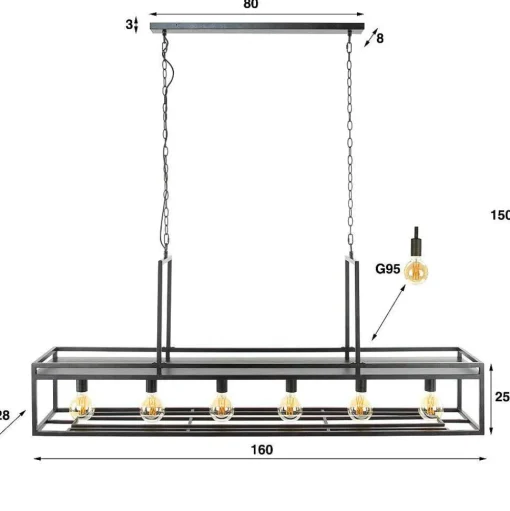 Suspension Decorate Anthracite, 6 Lumieres