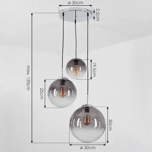 Suspension Degevos Gris, 3 Lumieres
