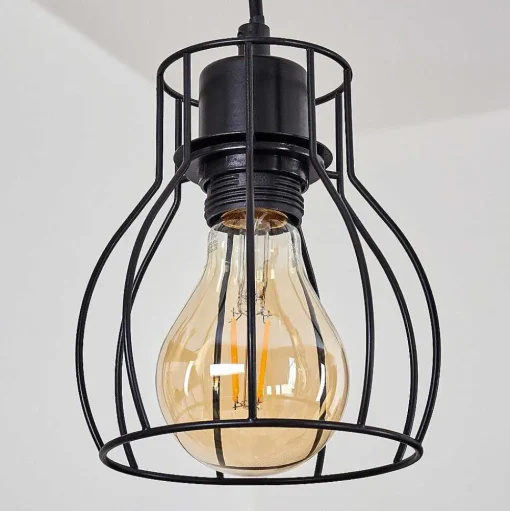 Suspension Gondo Bois Fonce, Noir, 4 Lumieres