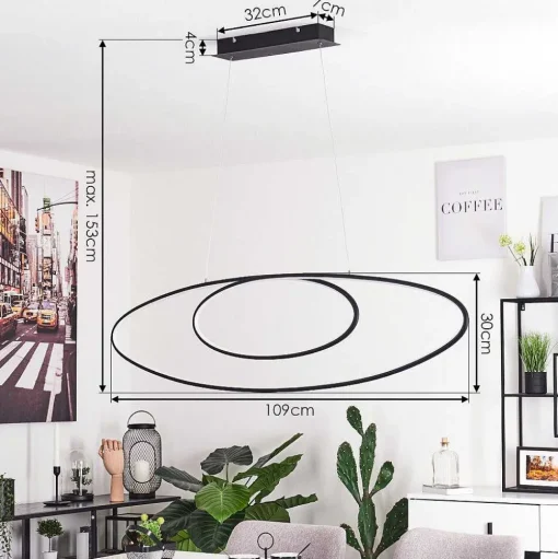Suspension Harpeth Led Noir, 1 Lumiere