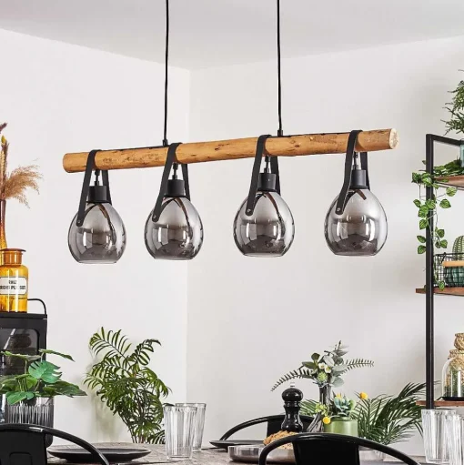 Suspension Hocker Ecru, Noir, 4 Lumieres