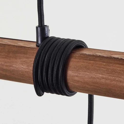 Suspension Hunouri Bois Fonce, Noir, 4 Lumieres