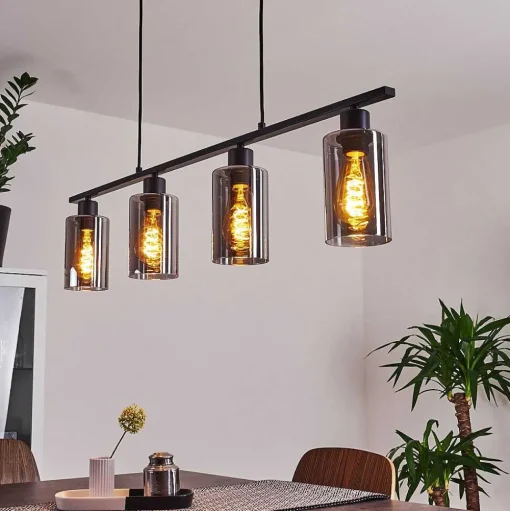 Suspension Hunouri Noir, 4 Lumieres