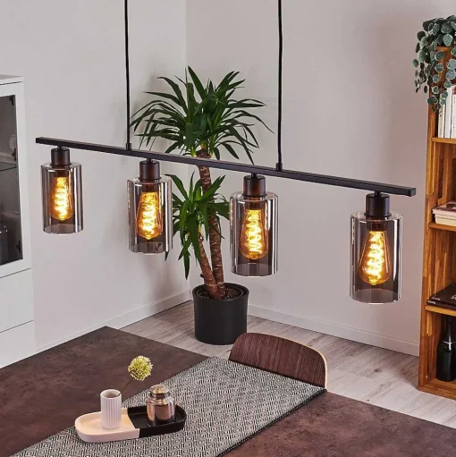 Suspension Hunouri Noir, 4 Lumieres