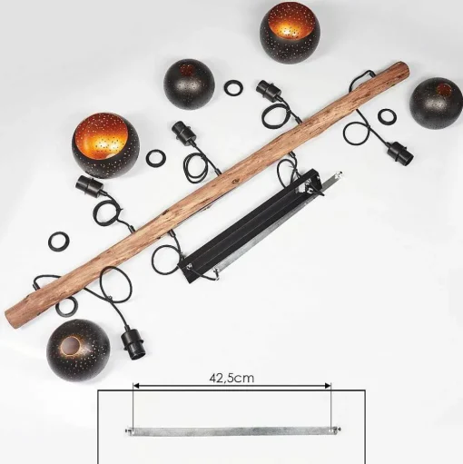 Suspension Imana Bois Clair, Noir, 5 Lumieres