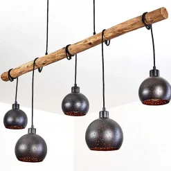 Suspension Imana Bois Clair, Noir, 5 Lumieres