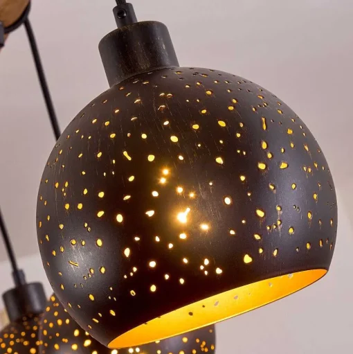 Suspension Imana Bois Clair, Noir, 5 Lumieres